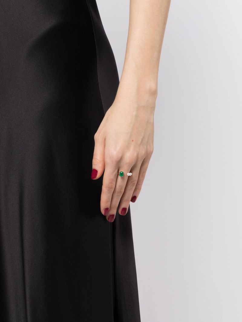 18k Rose Gold Emerald and Pearl Floating Ring