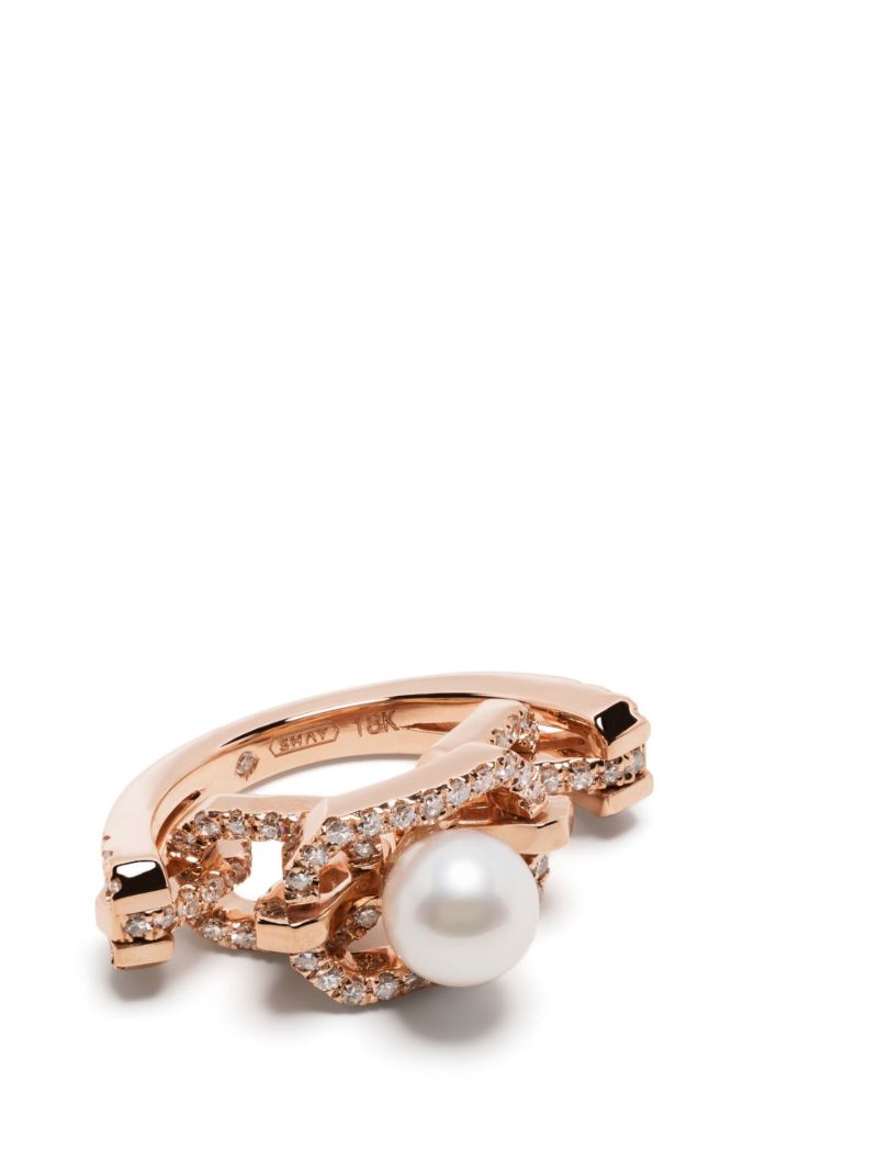 18k Rose Gold Caged Pearl & Diamond Cut-out Ring
