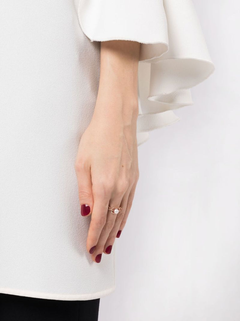 18k Rose Gold Caged Pearl & Diamond Cut-out Ring