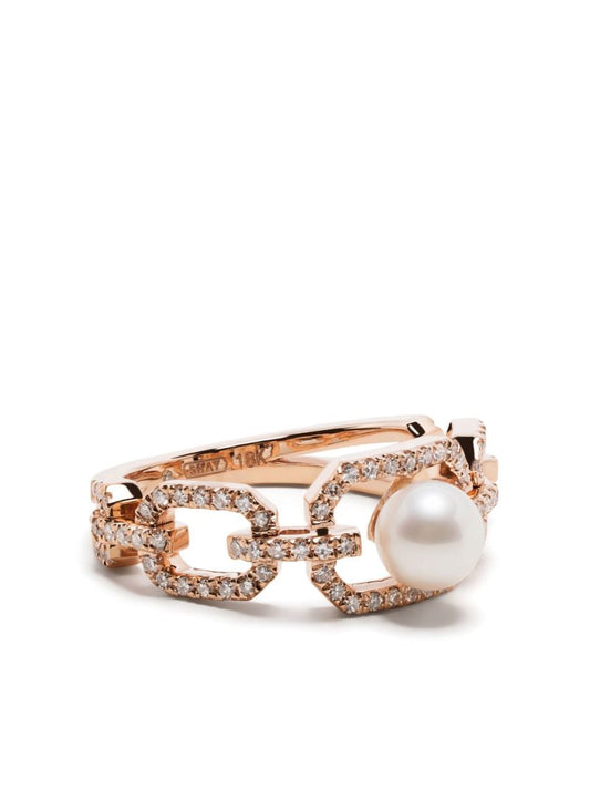 18k Rose Gold Caged Pearl & Diamond Cut-out Ring