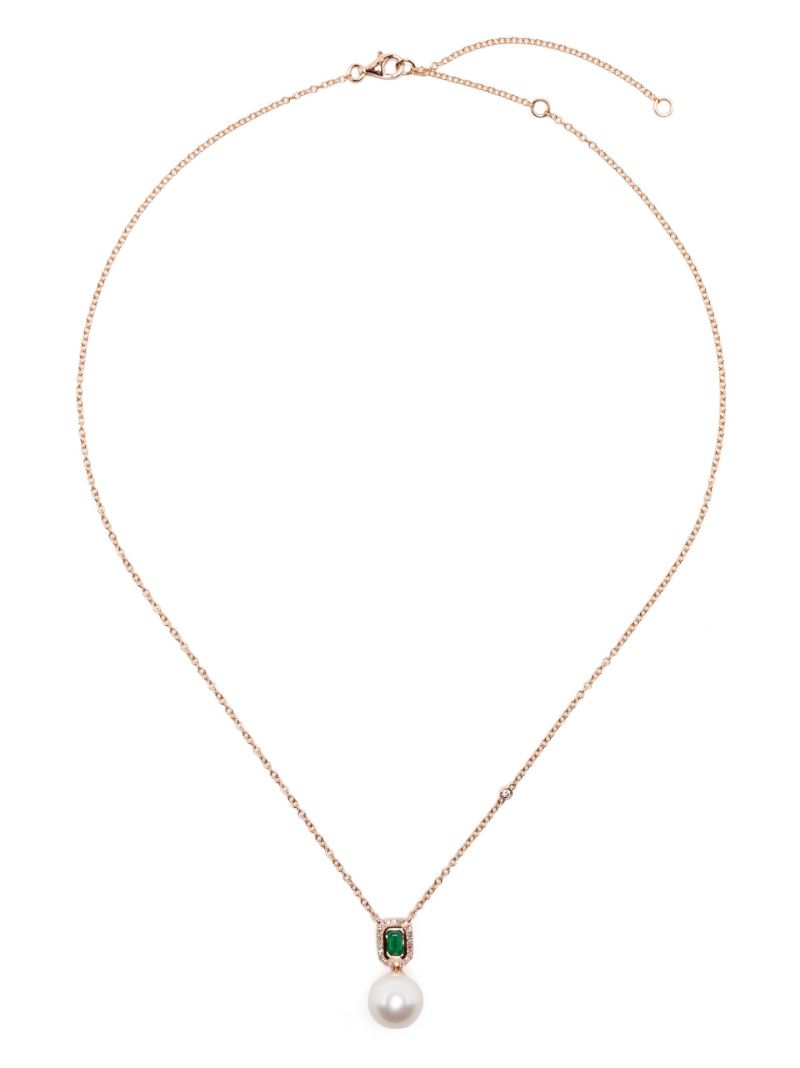 18k Rose Gold Emerald Pearl Necklace
