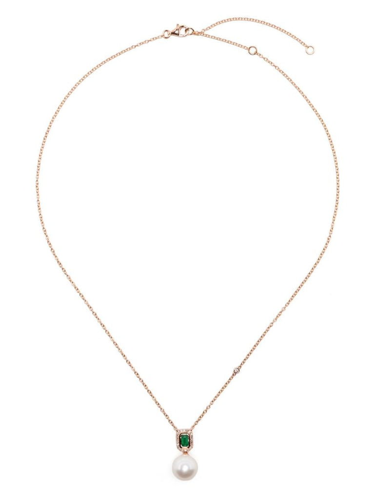 18k Rose Gold Emerald Pearl Necklace