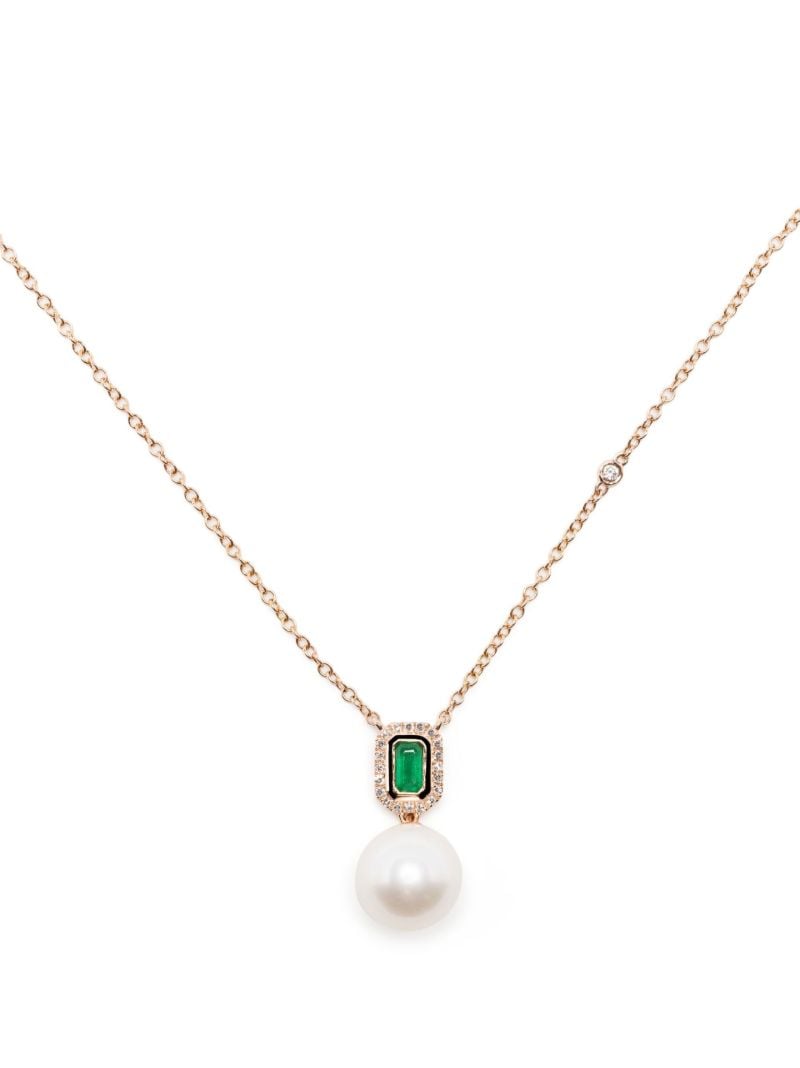 18k Rose Gold Emerald Pearl Necklace