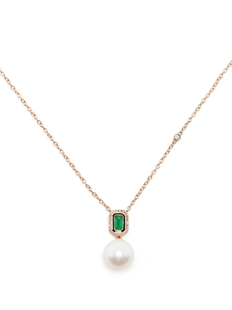 18k Rose Gold Emerald Pearl Necklace