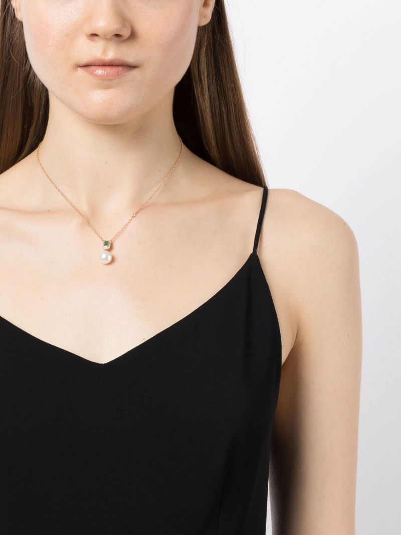 18k Rose Gold Emerald Pearl Necklace