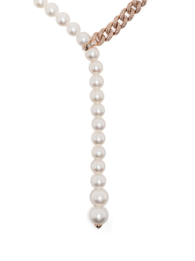 18k Rose Gold Split Lariat Pearl and Diamond Necklace