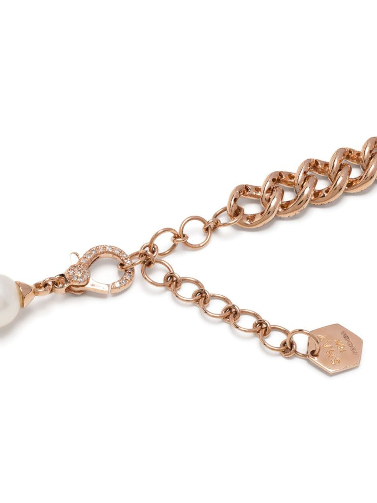 18k Rose Gold Split Lariat Pearl and Diamond Necklace