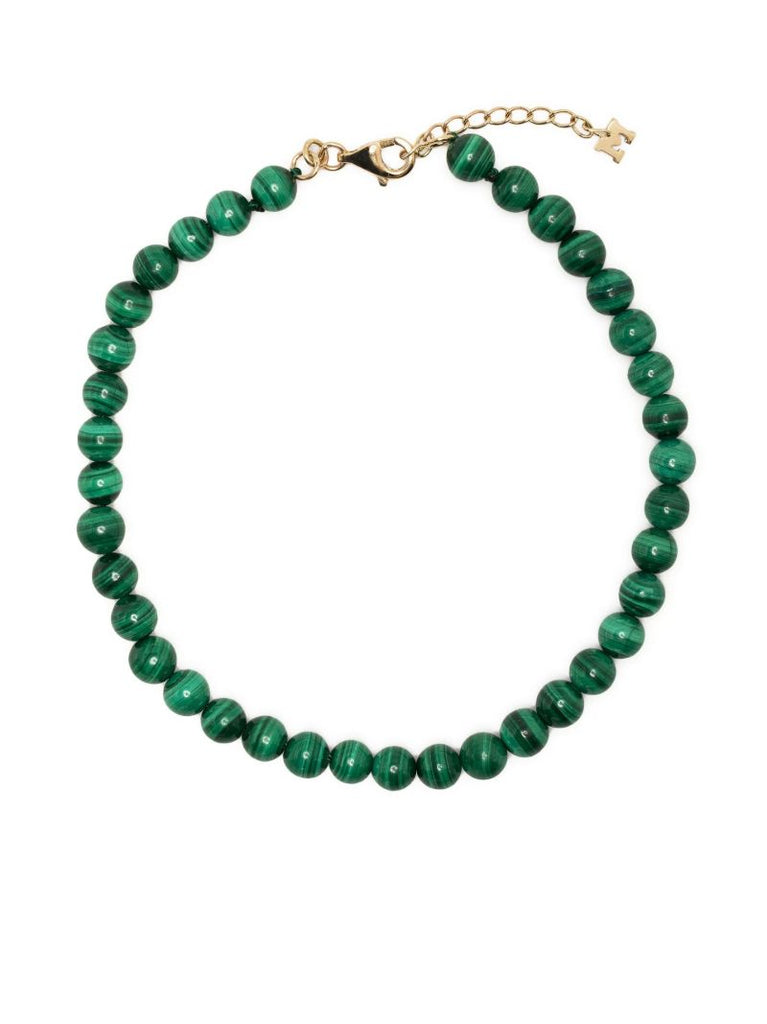 14k Yellow Gold Malachite Bead Bracelet
