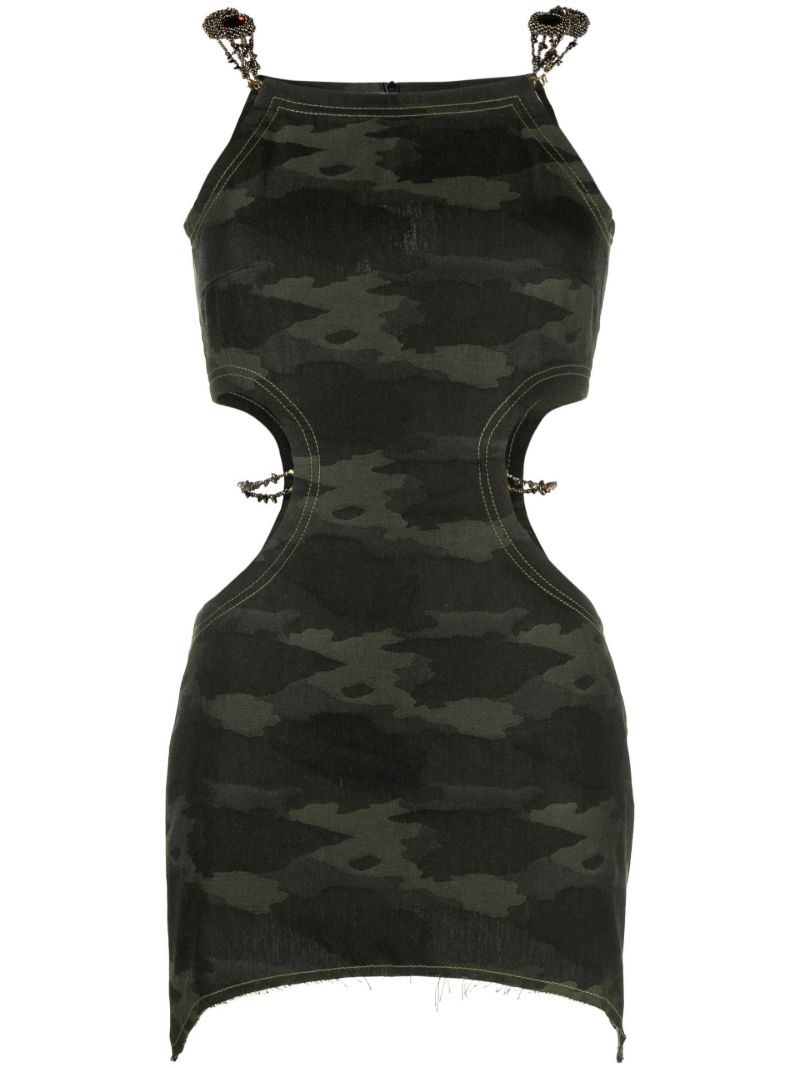 Green Camouflage Print Mini Dress