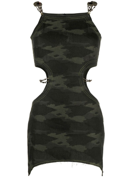 Green Camouflage Print Mini Dress