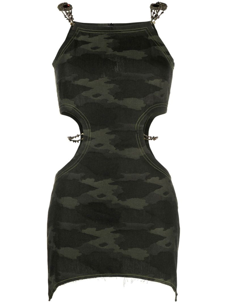 Green Camouflage Print Mini Dress