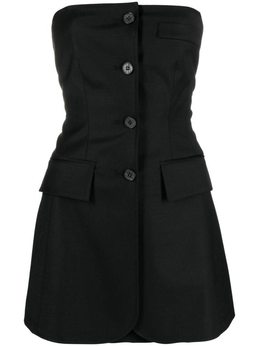Black Buttoned Strapless Top