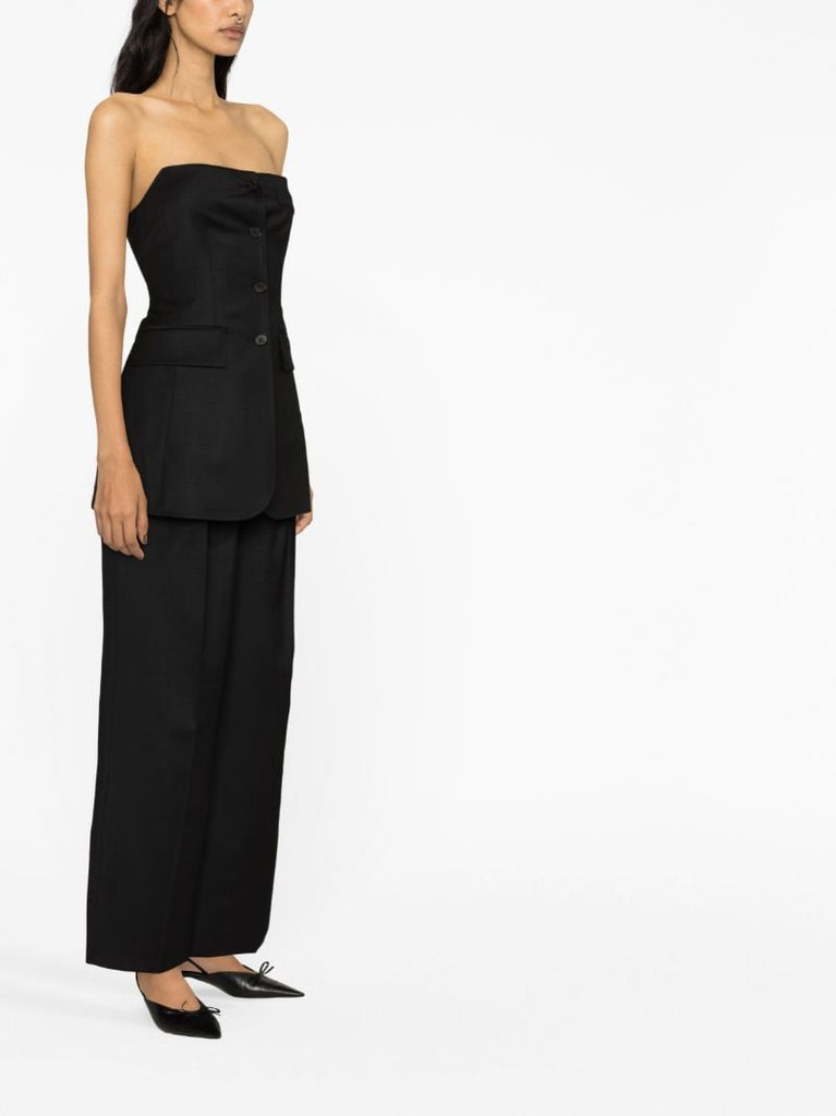 Black Buttoned Strapless Top