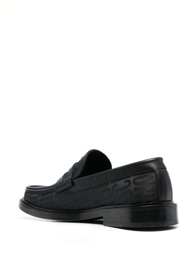 Black Logo Jacquard Leather Loafers