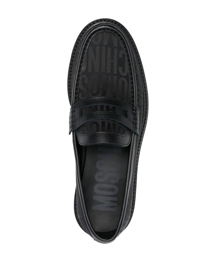 Black Logo Jacquard Leather Loafers