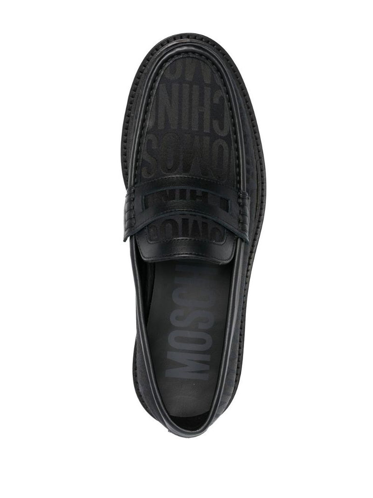 Black Logo Jacquard Leather Loafers