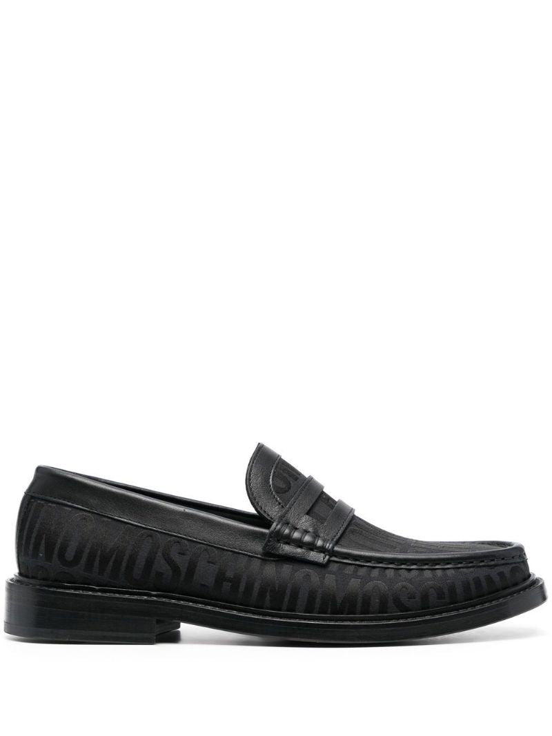 Black Logo Jacquard Leather Loafers