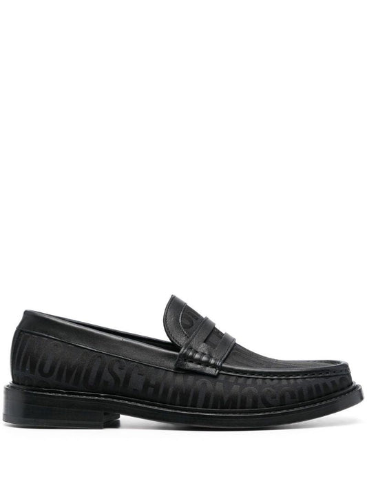 Black Logo Jacquard Leather Loafers