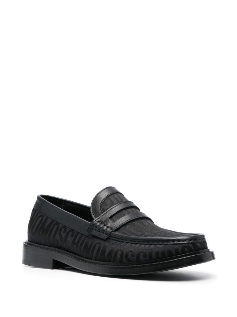 Black Logo Jacquard Leather Loafers