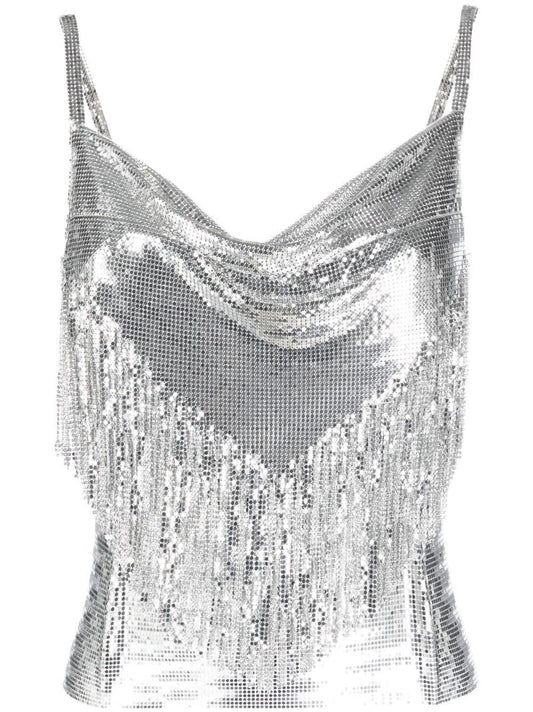 Silver-tone Draped Sequin Top