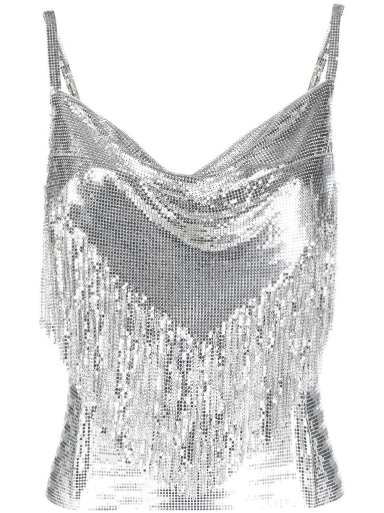 Silver-tone Draped Sequin Top
