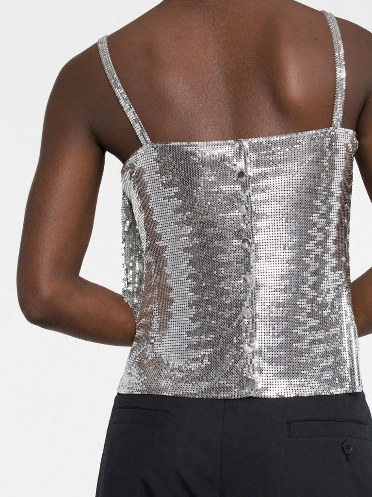Silver-tone Draped Sequin Top
