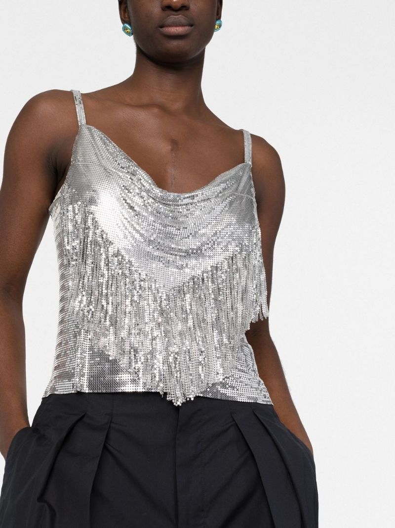 Silver-tone Draped Sequin Top
