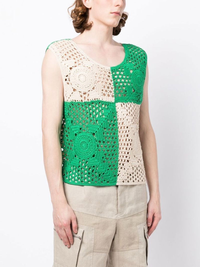 Green Colourblock Crochet Vest