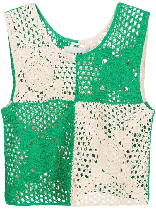 Green Colourblock Crochet Vest