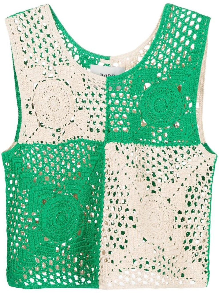 Green Colourblock Crochet Vest
