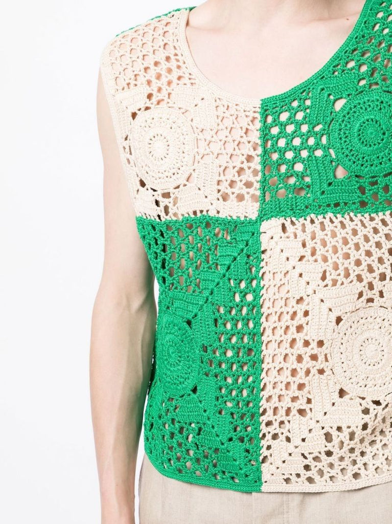 Green Colourblock Crochet Vest