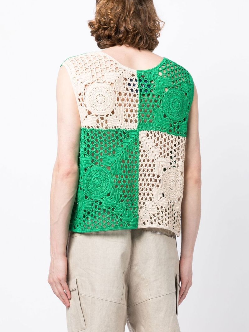 Green Colourblock Crochet Vest