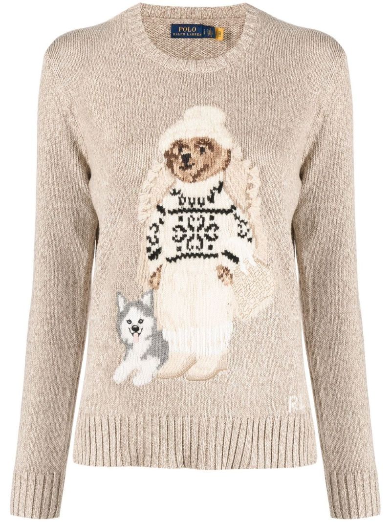 Neutral Polo Bear Intarsia-knit Cotton Sweater