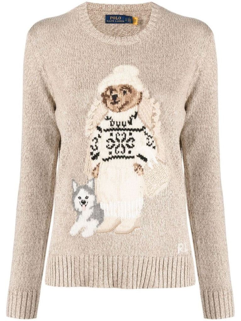 Neutral Polo Bear Intarsia-knit Cotton Sweater