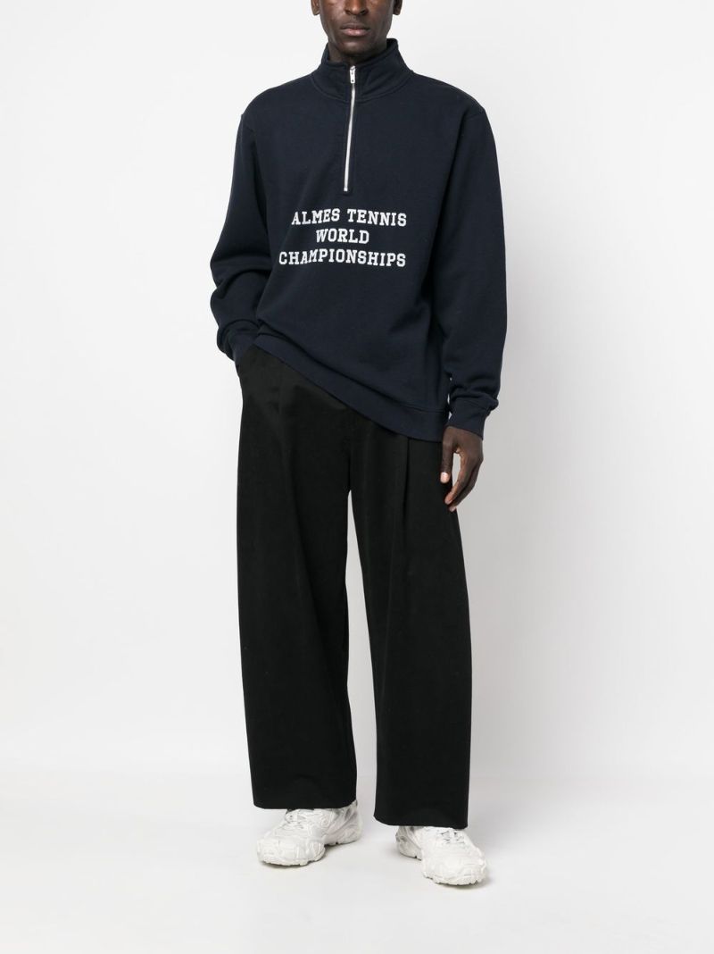Blue Logo Print Half-zip Sweatshirt