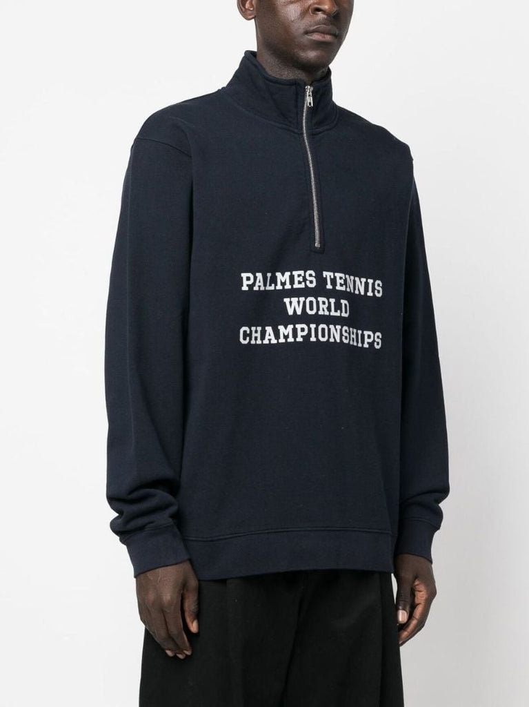 Blue Logo Print Half-zip Sweatshirt