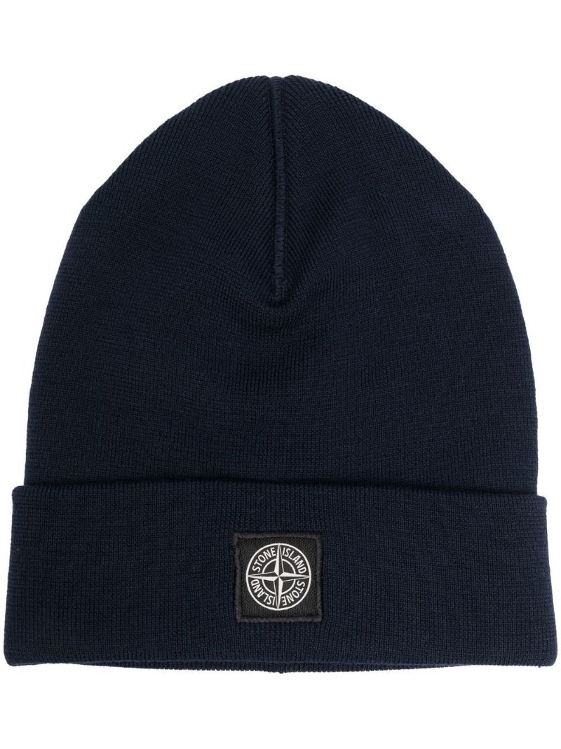Blue Logo Patch Wool Beanie Hat
