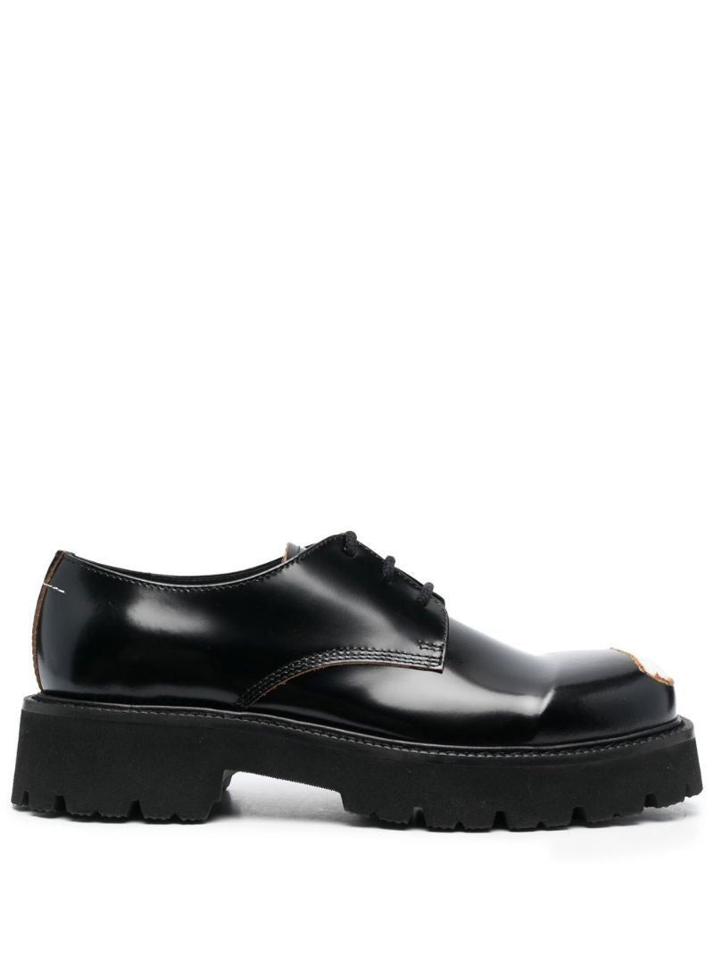 Black Painted Toe Lace-up Shoes