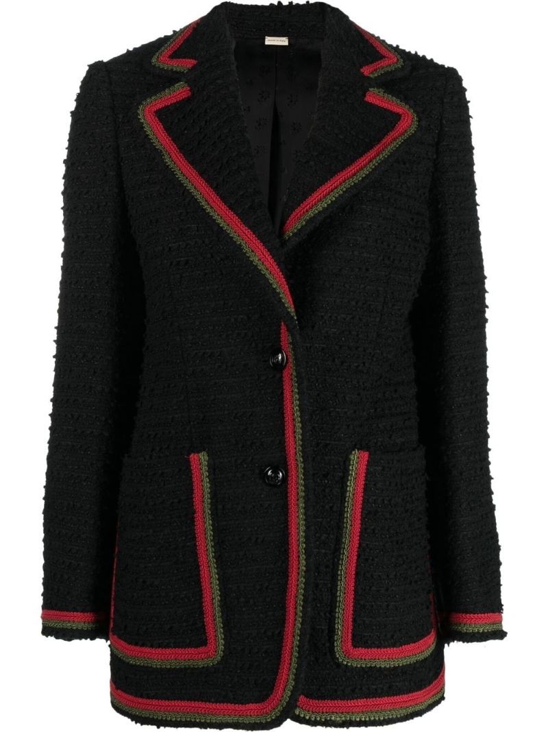 Black Contrast-trim Single-breasted Blazer