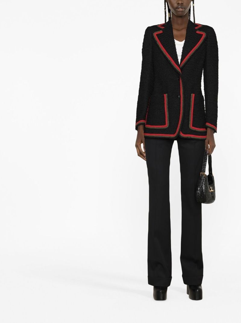 Black Contrast-trim Single-breasted Blazer