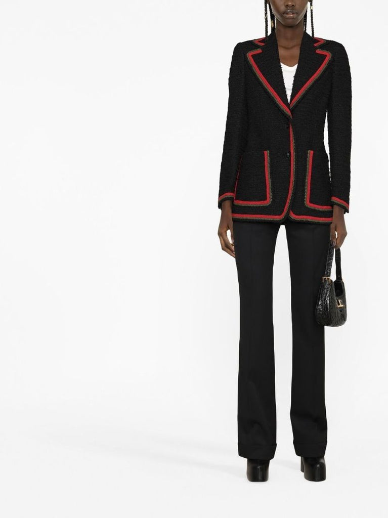 Black Contrast-trim Single-breasted Blazer