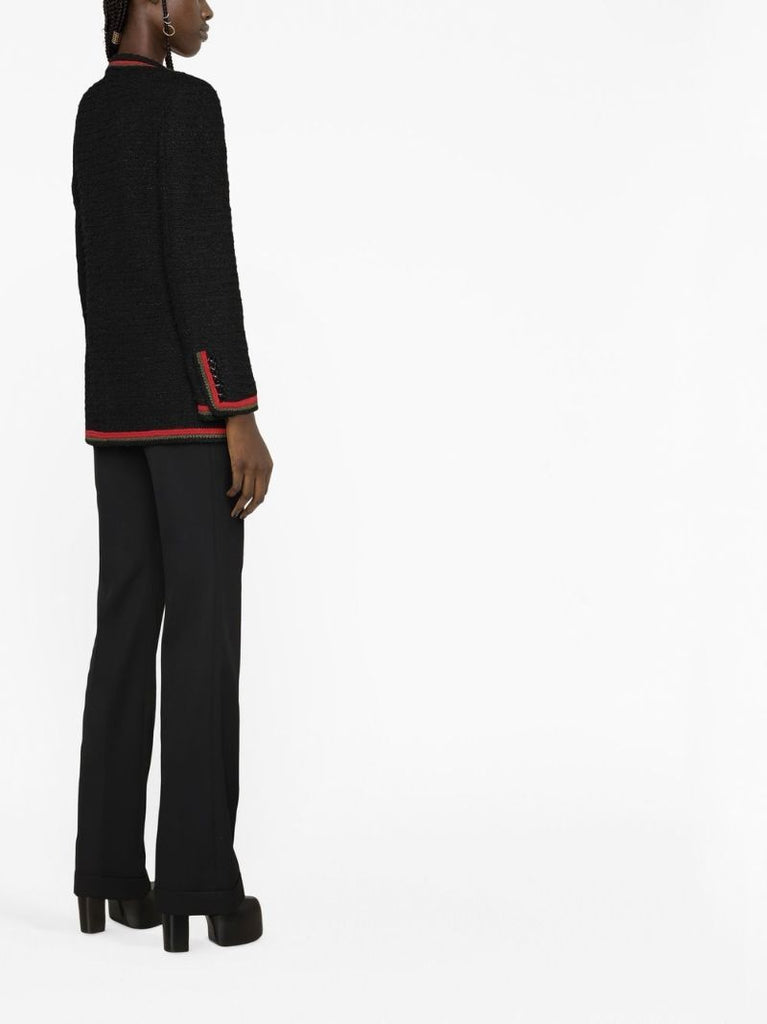 Black Contrast-trim Single-breasted Blazer