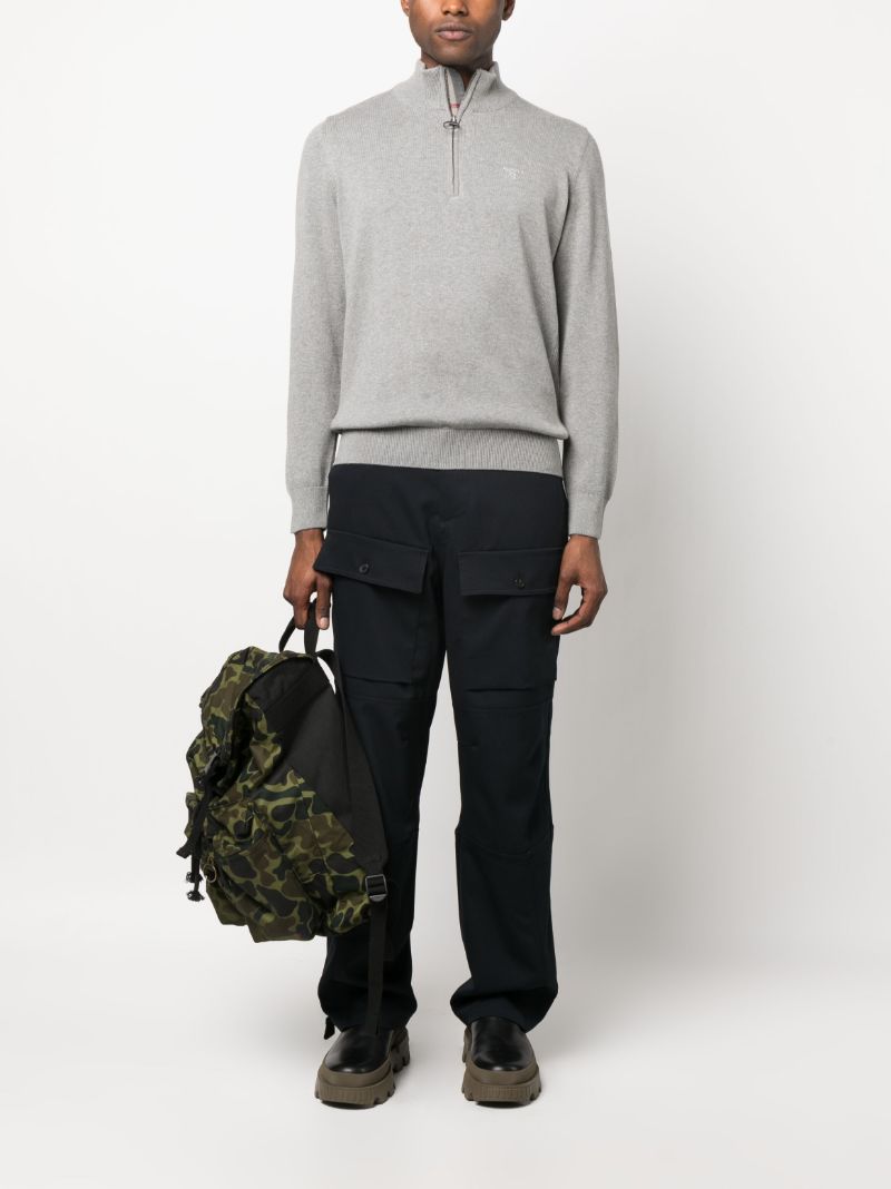 Grey Logo Embroidered Quarter Zip Sweatshirt