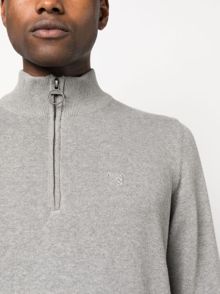 Grey Logo Embroidered Quarter Zip Sweatshirt