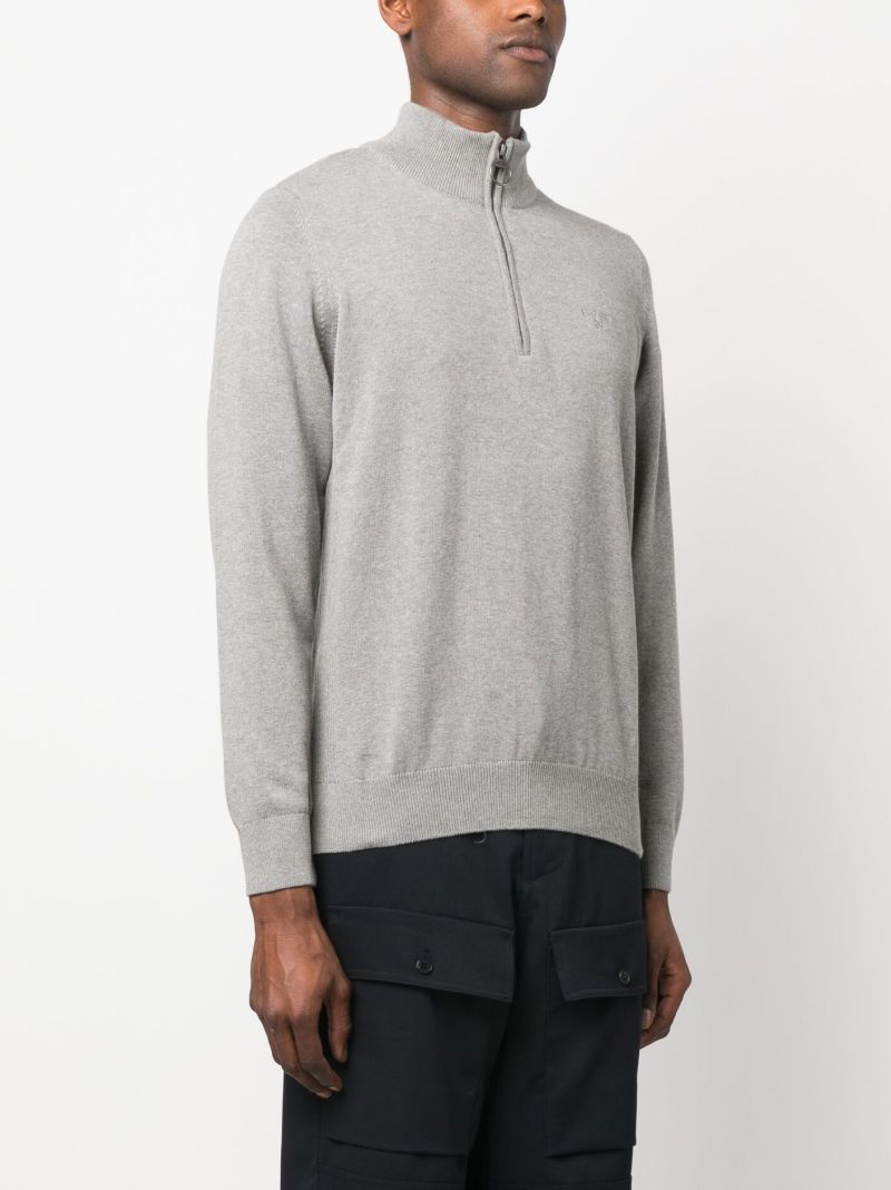 Grey Logo Embroidered Quarter Zip Sweatshirt
