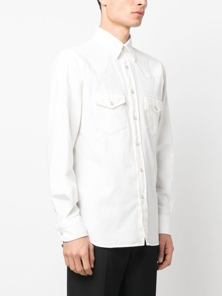 White Buttoned Cotton Western Shirt