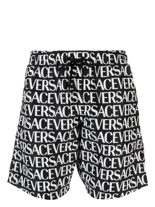 Black Logo Print Swim Shorts