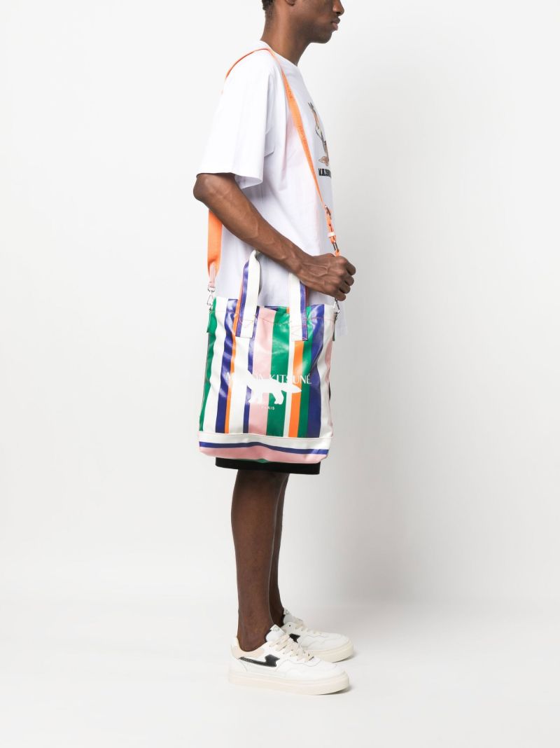White N/s Striped Coated Tote Bag