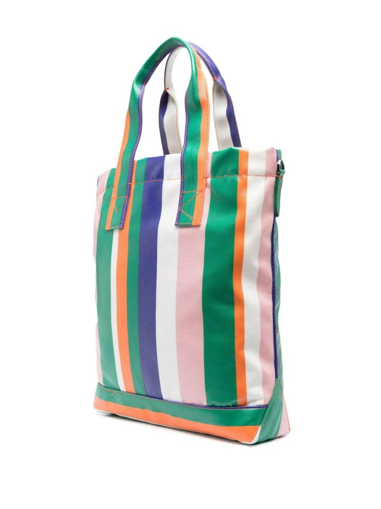 White N/s Striped Coated Tote Bag
