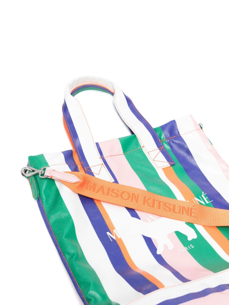 White N/s Striped Coated Tote Bag